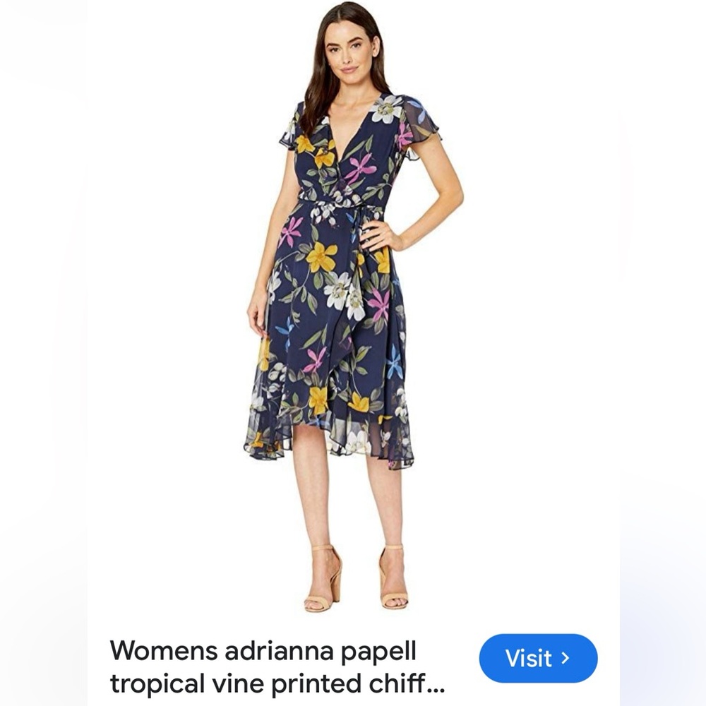 Adrianna Papell Blue and Yellow Asymmetrical Wrap Midi Dress - Picture 5 of 5